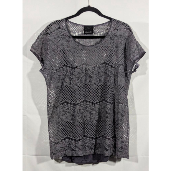 Nanette Lepore Tops - Nanette Lepore Gray Lace Short Sleeve Blouse Top